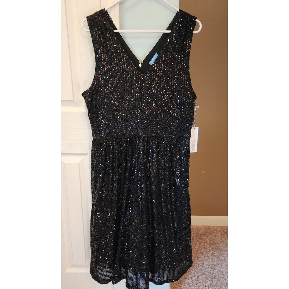 NWT Draper James Size 16 Black Sequin V Neck Formal‎ Sleeveless Dress